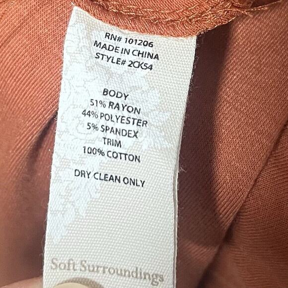 Soft Surroundings Roslyn Drawstring Jumpsuit Size M Rust Orange Stretch Lounge - Picture 6 of 6